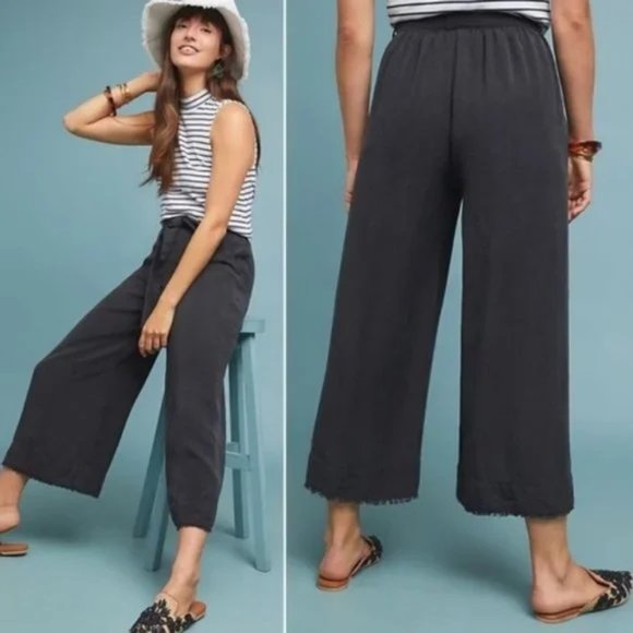 Anthropologie Pants - Anthropologie Cloth & Stone Namua Wide Leg Crop Linen Pants Charcoal Grey Small